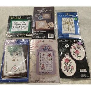 Counted Cross Stitch Kits Lot Of 6 Needlework Art Friends Floral Religious